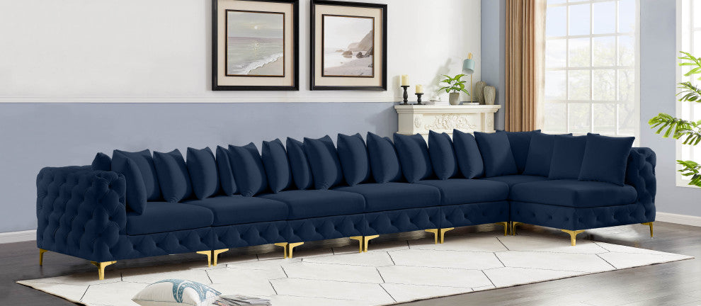 Tremblay Modular Sectional, Navy, L-Shaped, 7-Piece: Armless (5), Corner (2)
