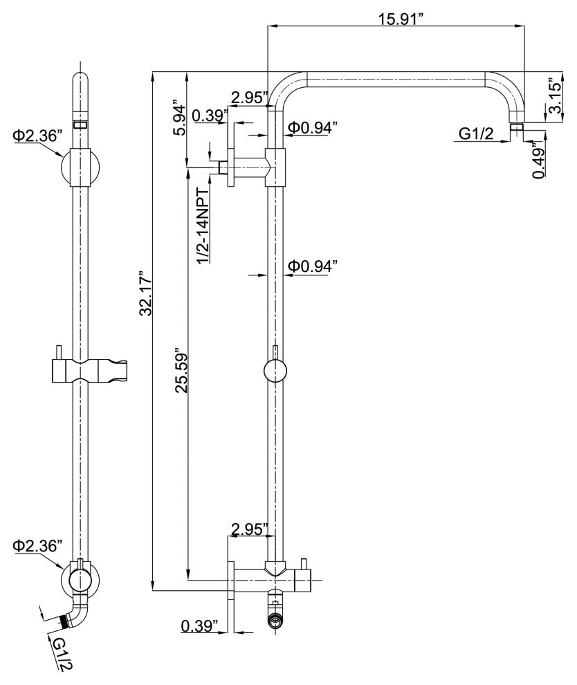 Wall Mounted Shower System with 3-setting Hand Shower Less Rough-in Valve