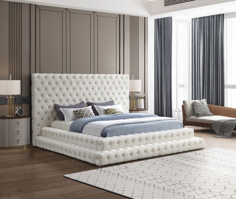 Revel Velvet Upholstered Bed, Cream, King