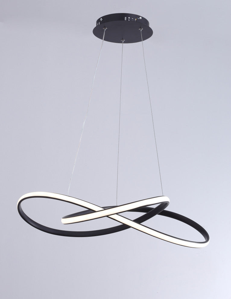 Modern 1-Light Wavy Line LED Pendant Light Linear Ceiling Light, Black