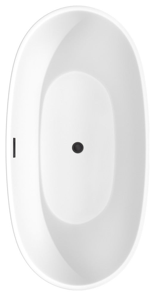 Juno 63" Freestanding Matte White Bathtub, Matte Black Drain and Overflow Trim