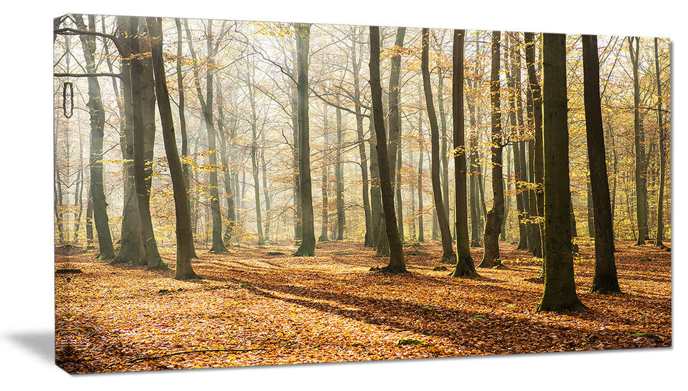 Bright Autumn Day in Thick Forest, Modern Forest Canvas Art, 32"x16"