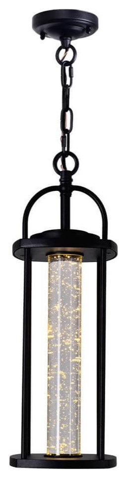 6" LED Outdoor Pendant, Black With Bubble Crystals