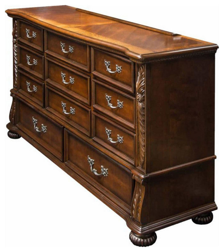 Top Notch Traditional Style Wooden Dresser, Brown Cherry