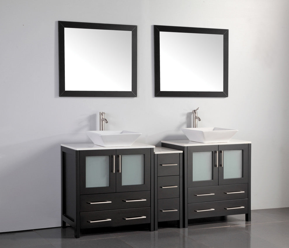 Vanity Art Vanity Set With Vessel Sink, Espresso, 72", Standard Mirror