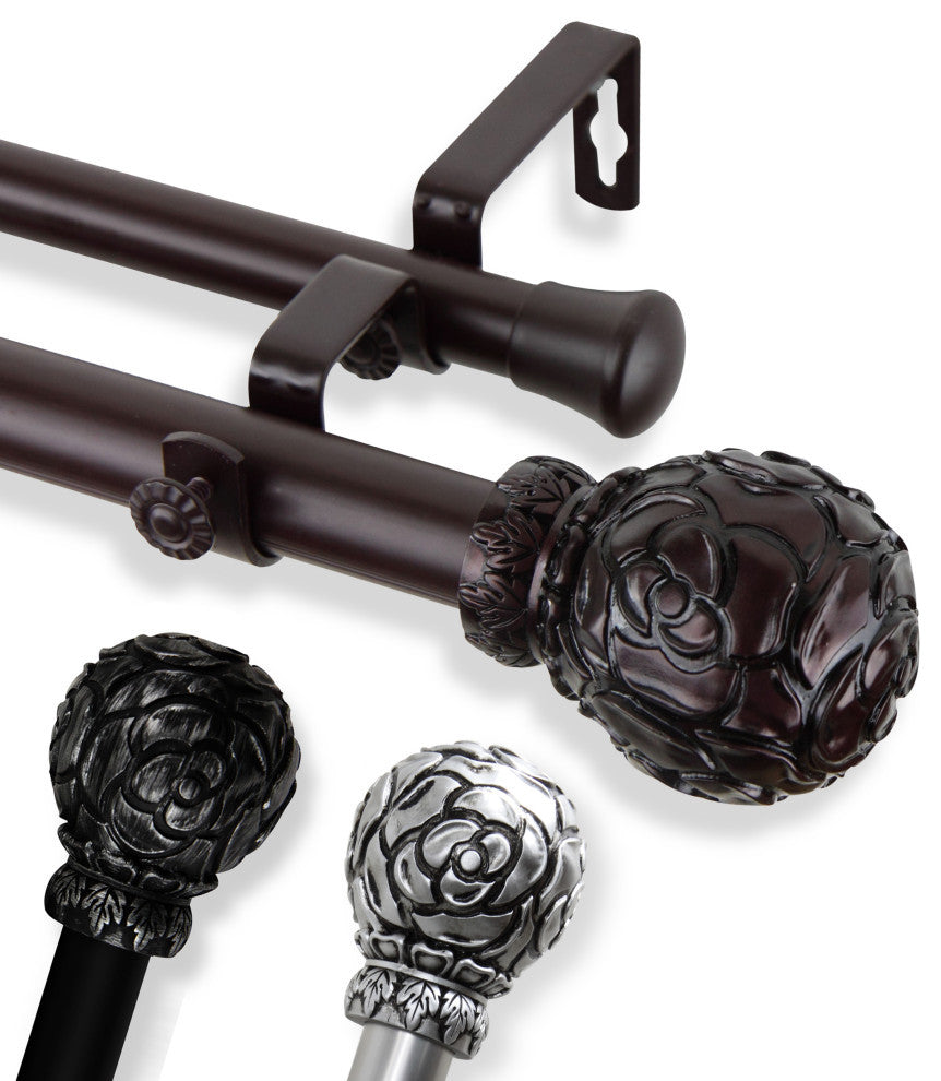 Davor 1" Double Curtain Rod, Black, 48-84"