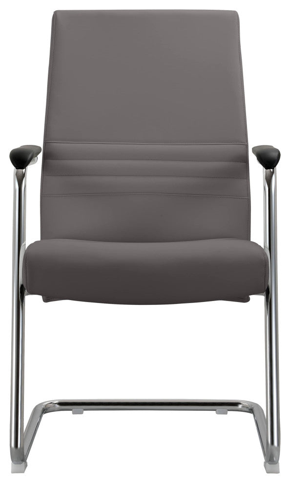 LeisureMod Aleen Office Chair With Upholstered Seat and Metal Armrest, Gray