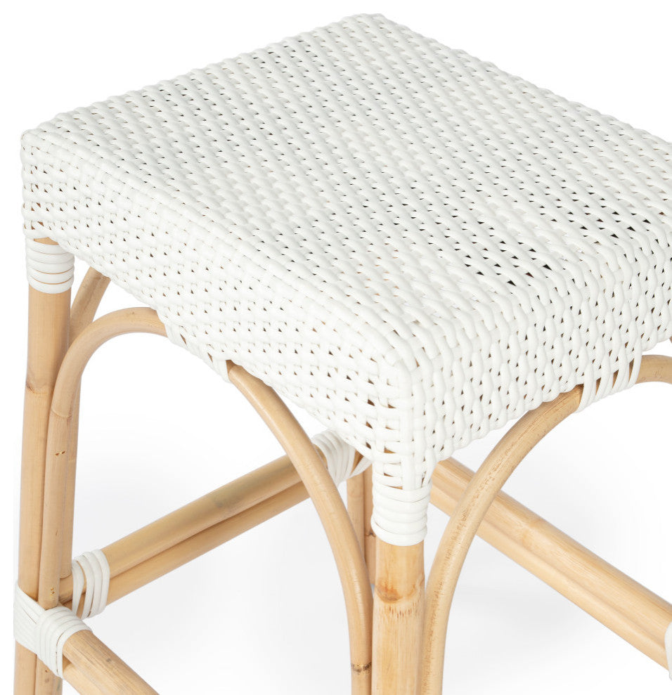 Robias Rectangular Rattan 24.5" Counter Stool, White