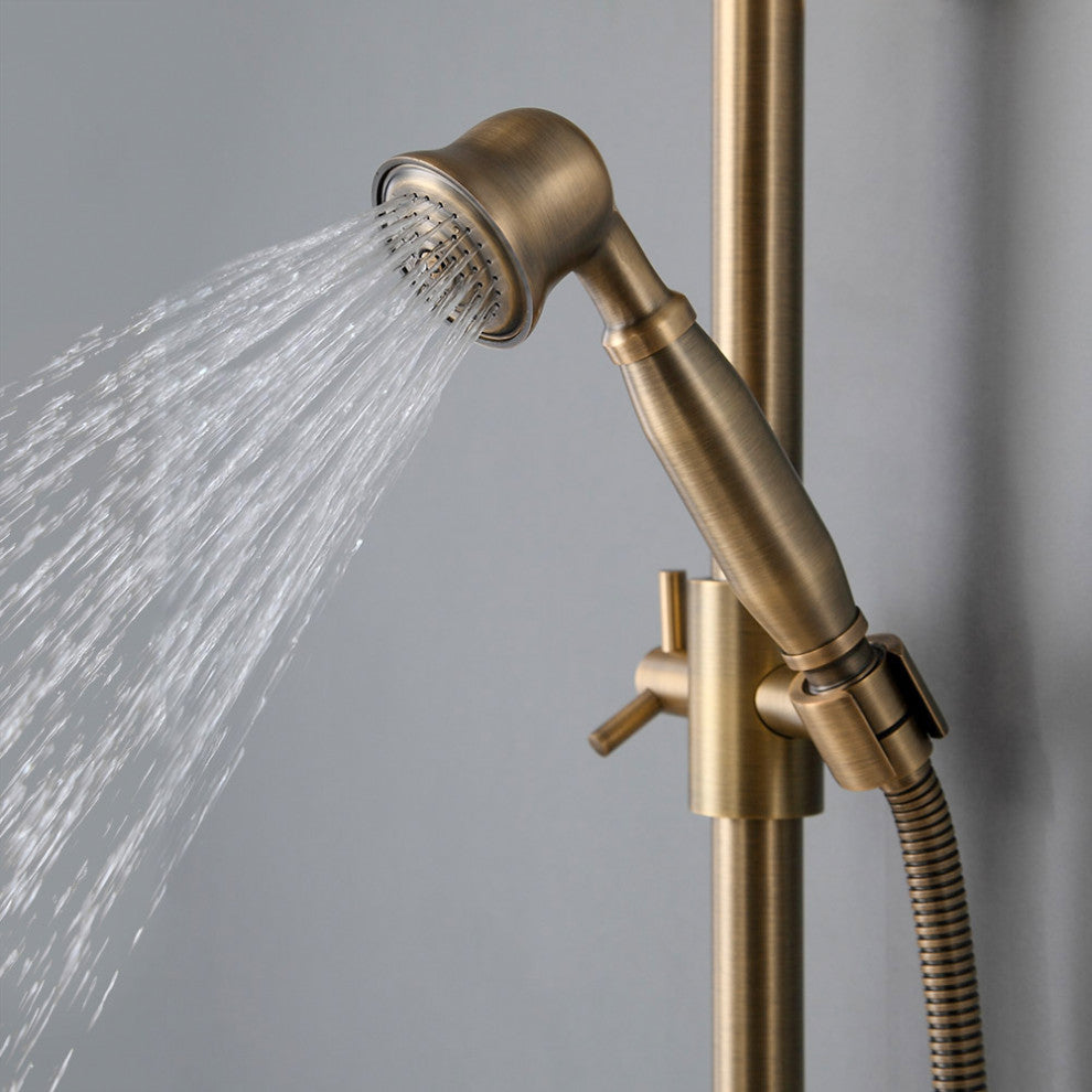 Classic Exposed Antique Brass Two Handle Round Rainshower Shower Fixture