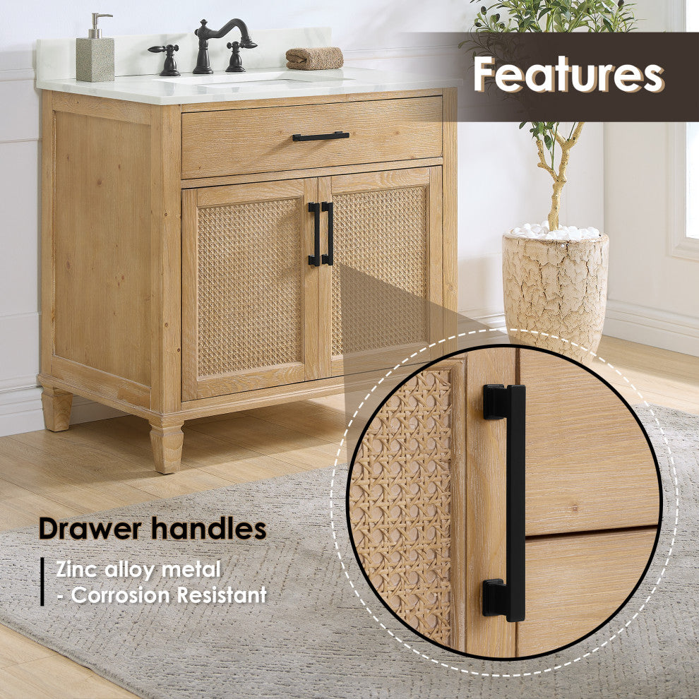 Solana Bathroom Cabinet Vanity Base, Weathered Fir, 36", Without Mirror