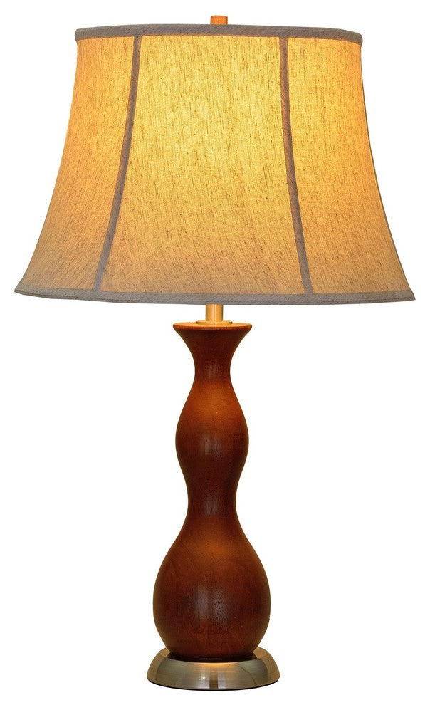 40002, 28" High Wooden Table Lamp, Brown Wood With Satin Nickel Base