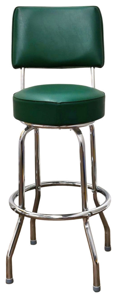 Retro Home Single Ring Upholstered 30" Swivel Bar Stool with Back, Green