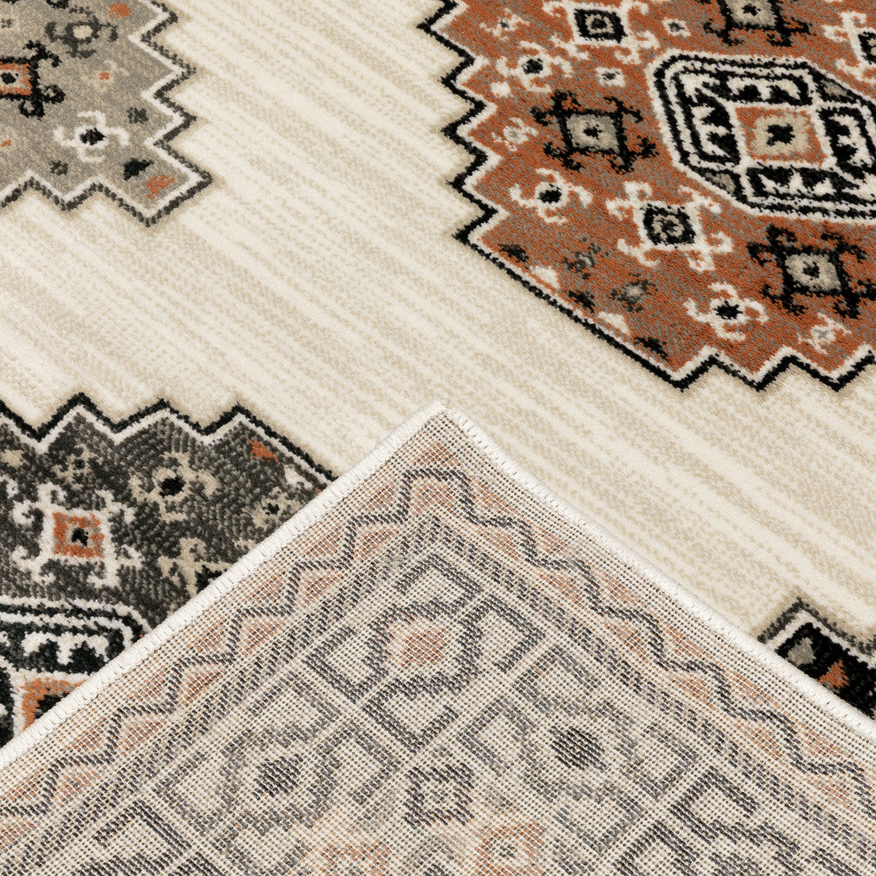 Garson Diamond Medallions Area Rug, Ivory, 1'10"x7'6"