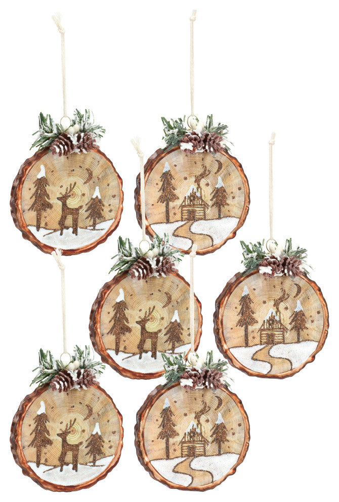 Cabin and Deer Ornament, 6-Piece Set