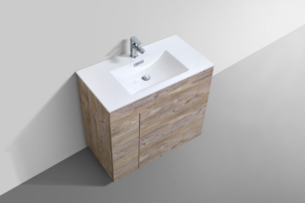 Milano 36" Modern Bathroom Vanity, Nature Wood