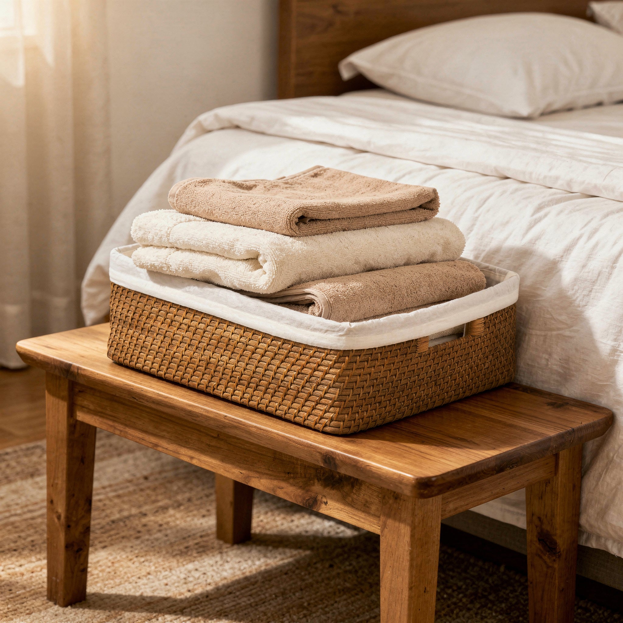 Laguna Rattan Shelf Basket With Liner, Honey Brown