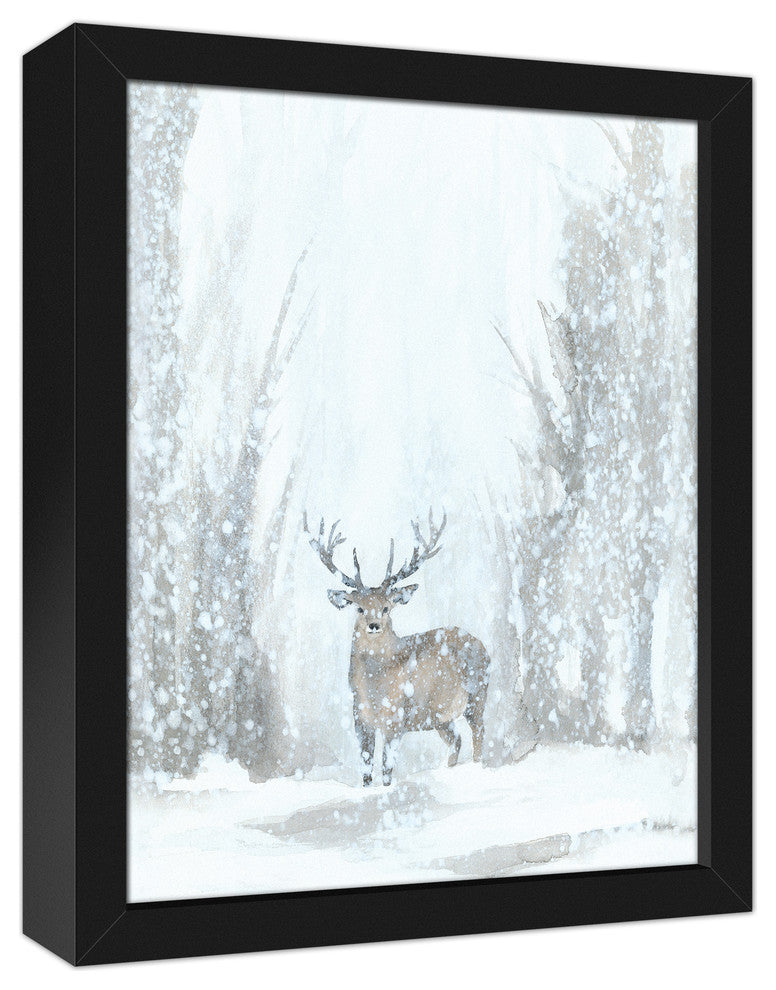 Snowy Forrest Landscape 11x14 Black Framed Canvas