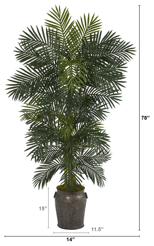 6.5' Golden Cane Artificial Palm Tree, Metal Planter
