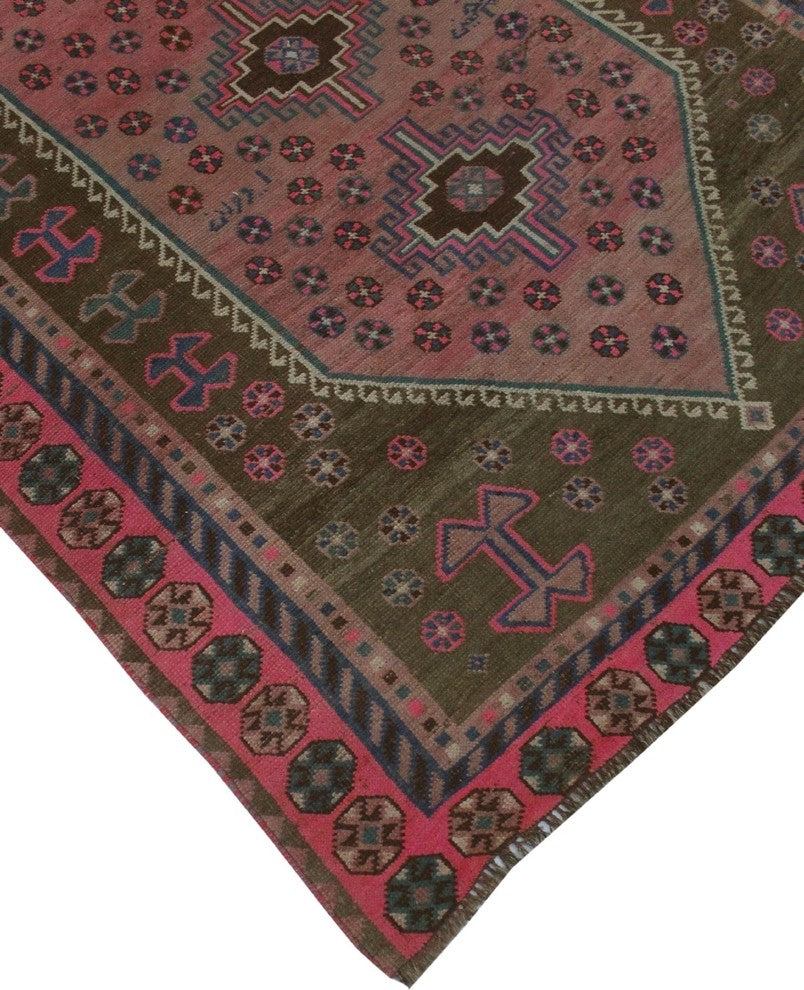 Semi-Antique Sherazi Mehrnoosh Pink and Blue Runner, 5'2x8'7