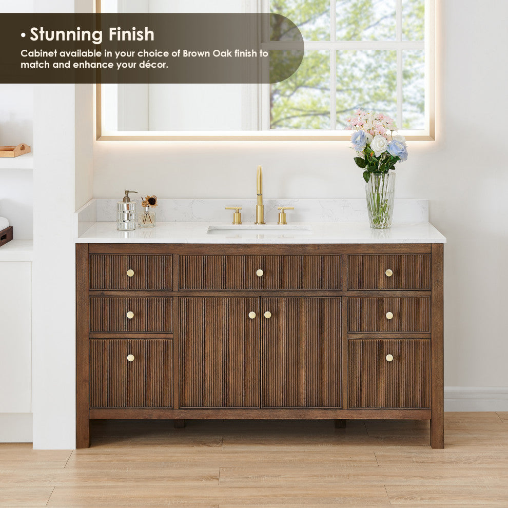 Cerrito Bathroom Vanity, Brown Brushed Oak, 60" Single, Without Mirror