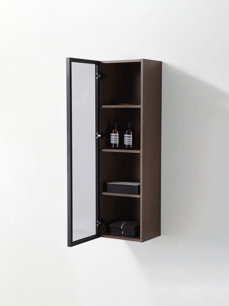 LUCE 13" Wall Mount Modern Bathroom Side Cabinet, Chestnut Oak/Matte Black