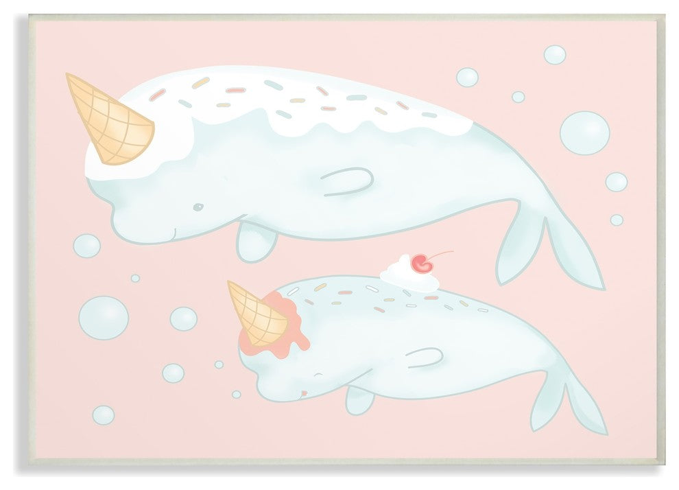 The Kids Room Cartoon Ice Cream Cone Narwhals Wall Plaque Art, 10"x15"