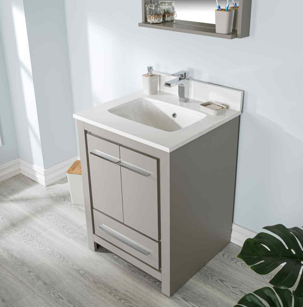 Mila Collection 24" Bathroom Vanity With Sink, Mirror, Countertop, Ash Gray