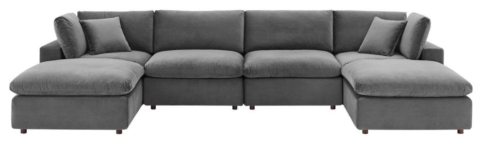 Sectional Sofa Set, Velvet, Gray, Modern, Living Lounge Hotel Hospitality