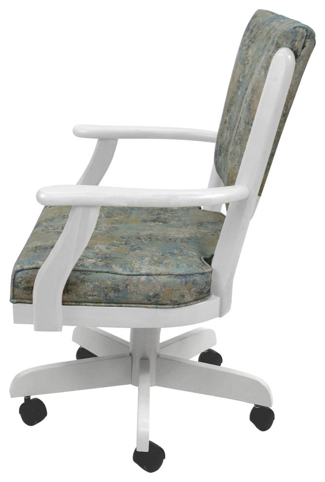 Classic Caster Swivel Dining Chair on Wheels, Solid Wood, Poet Sky - White