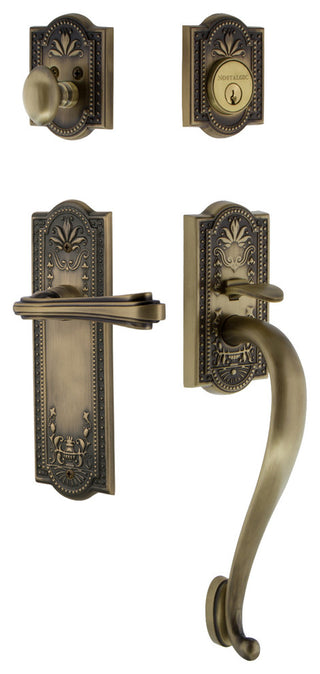Meadows Plate S Grip Entry Set Fleur Lever, Antique Brass, 2-3/8", Left