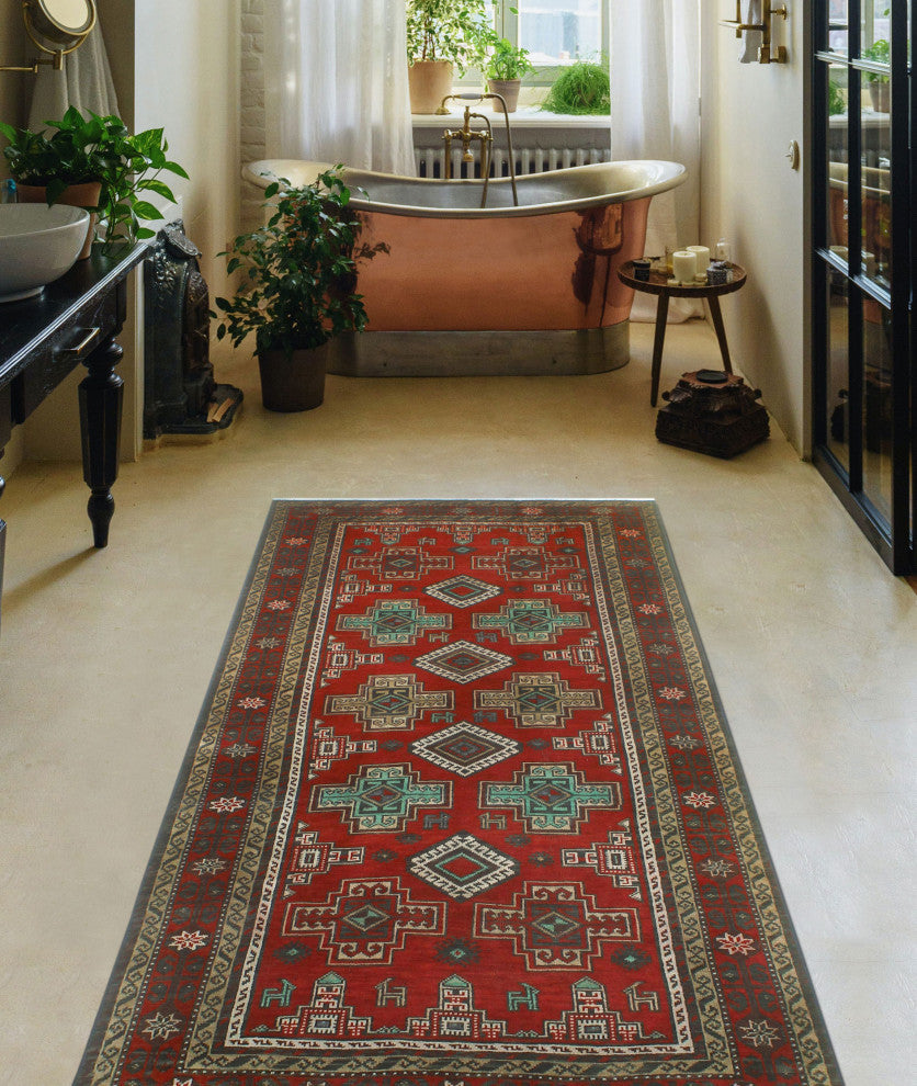 Vintage Distressed Bryant Red/Charcoal Rug, 3'8x6'7