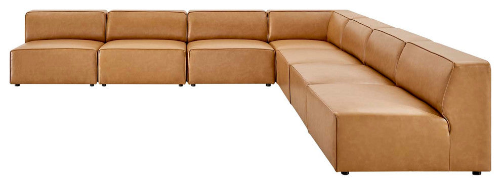 Sectional Sofa Set, Faux Vegan Leather, Tan, Modern, Living Lounge Hospitality