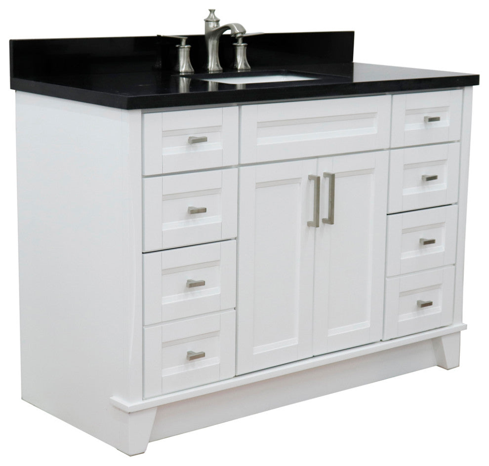 49" Single Sink Vanity, White Finish With Black Galaxy Granite