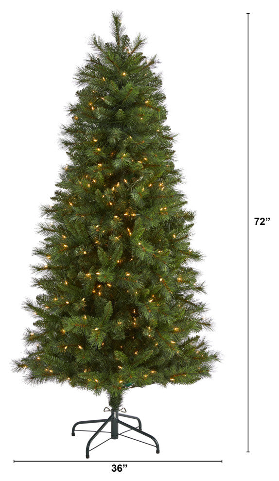 6' Slim West Virginia Mountain Pine Faux Xmas Tree W/Lights & Bendable Branches