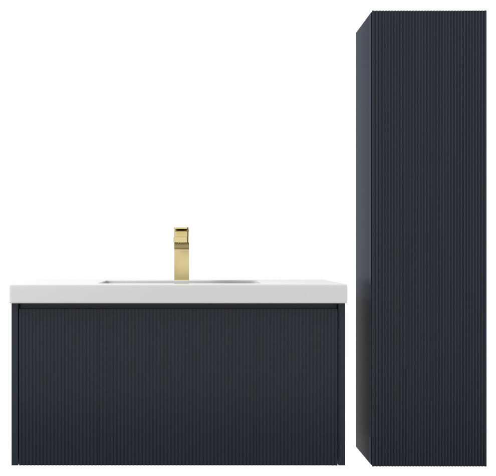 Floating Bathroom Vanity with Sink, Wall Mounted Vanity, Blue, 36" With Sink, Side Cabinet