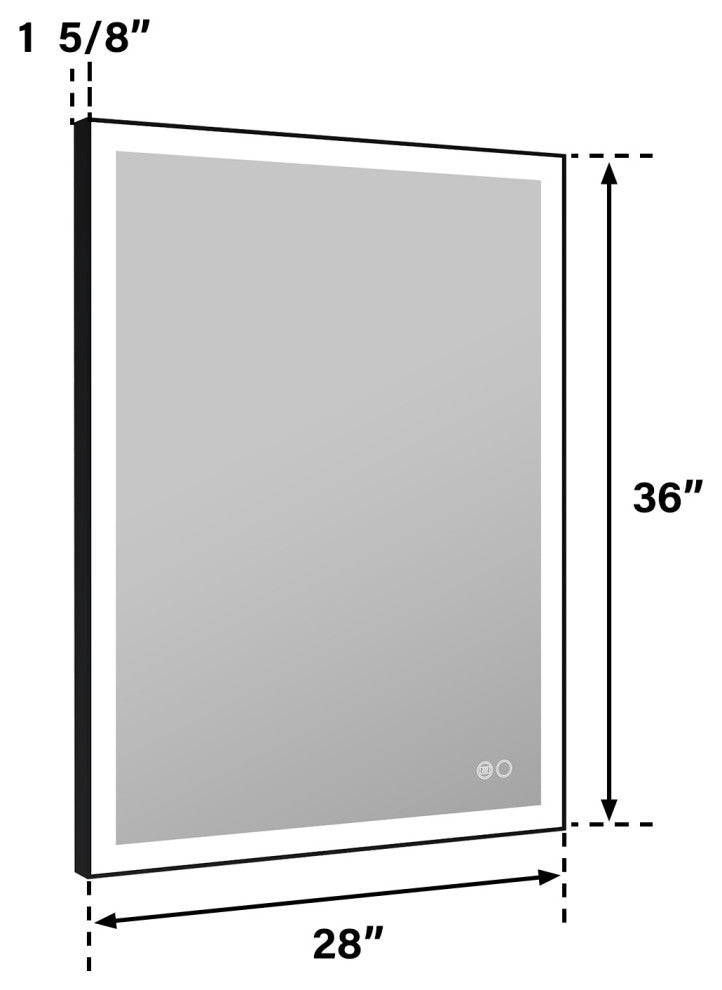 Framed LED Lighted Bathroom Vanity Mirror With Defogger, Matte Black, 28"x36"