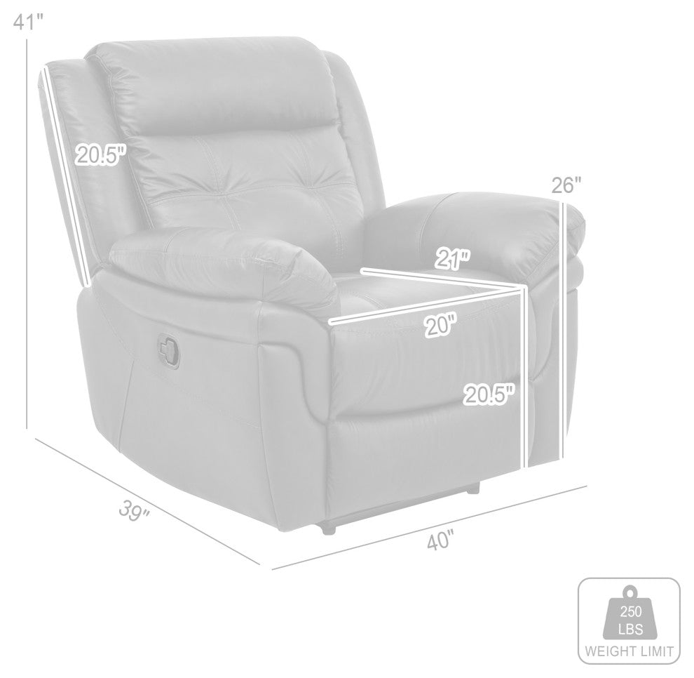 Marcel Manual Recliner Chair in Dark Brown Genuine Leather