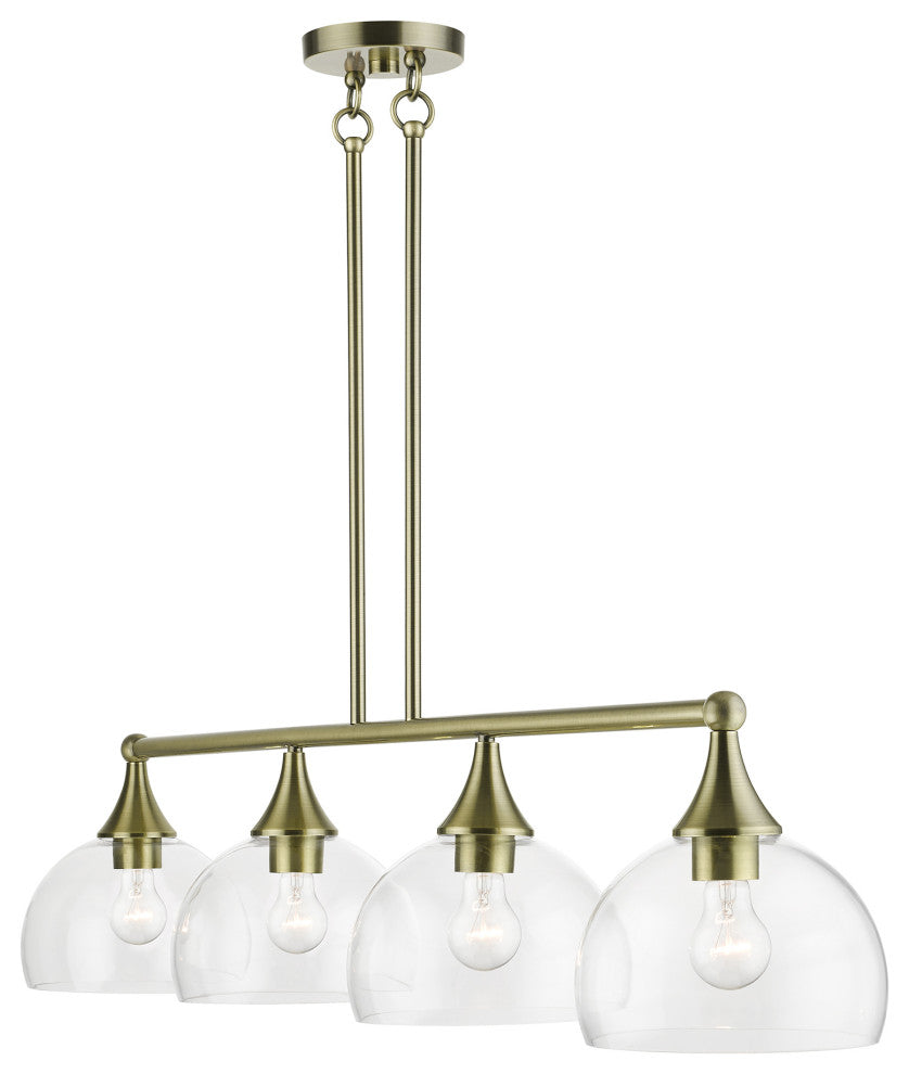 4 Light Antique Brass Large Linear Chandelier