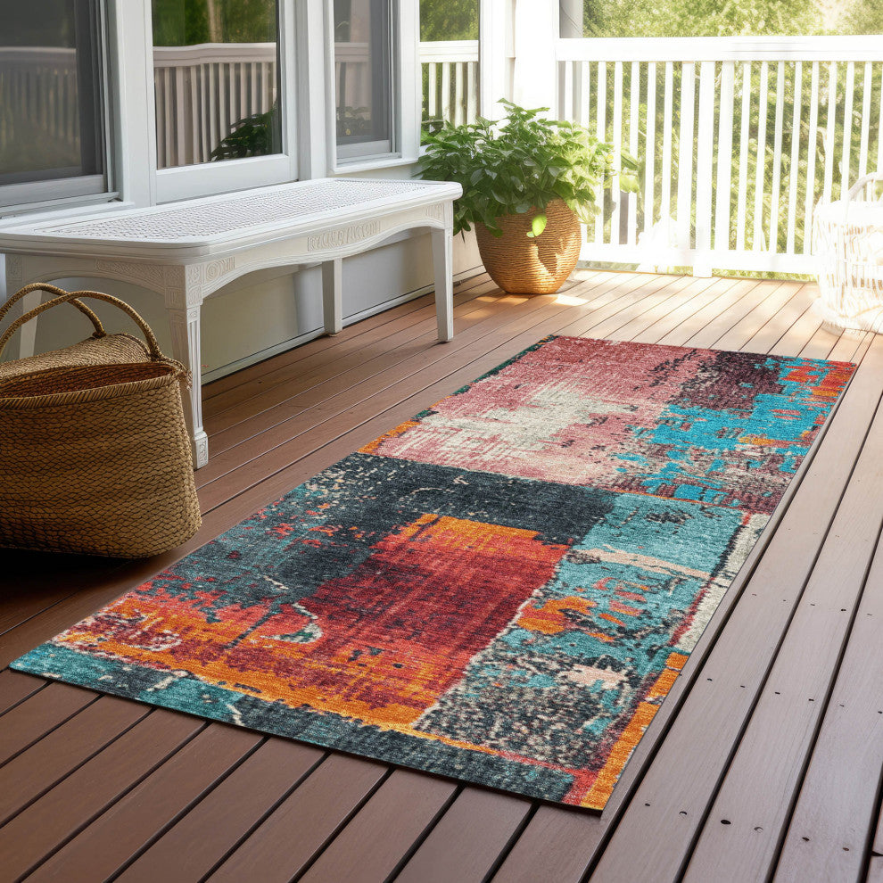 Machine Washable Indoor/Outdoor Chantille ACN1866 Teal 2'3" x 7'6" Runner Rug