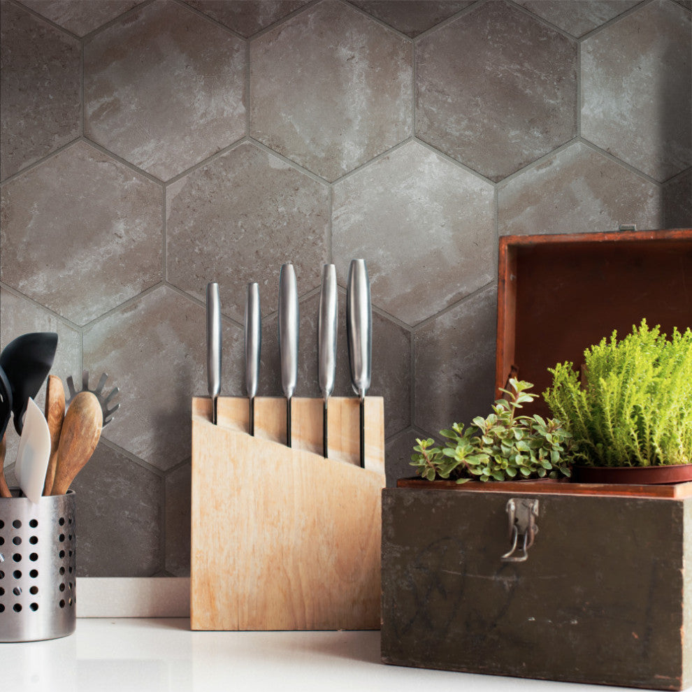 Brickyard Hex Porcelain Floor and Wall Tile Sample