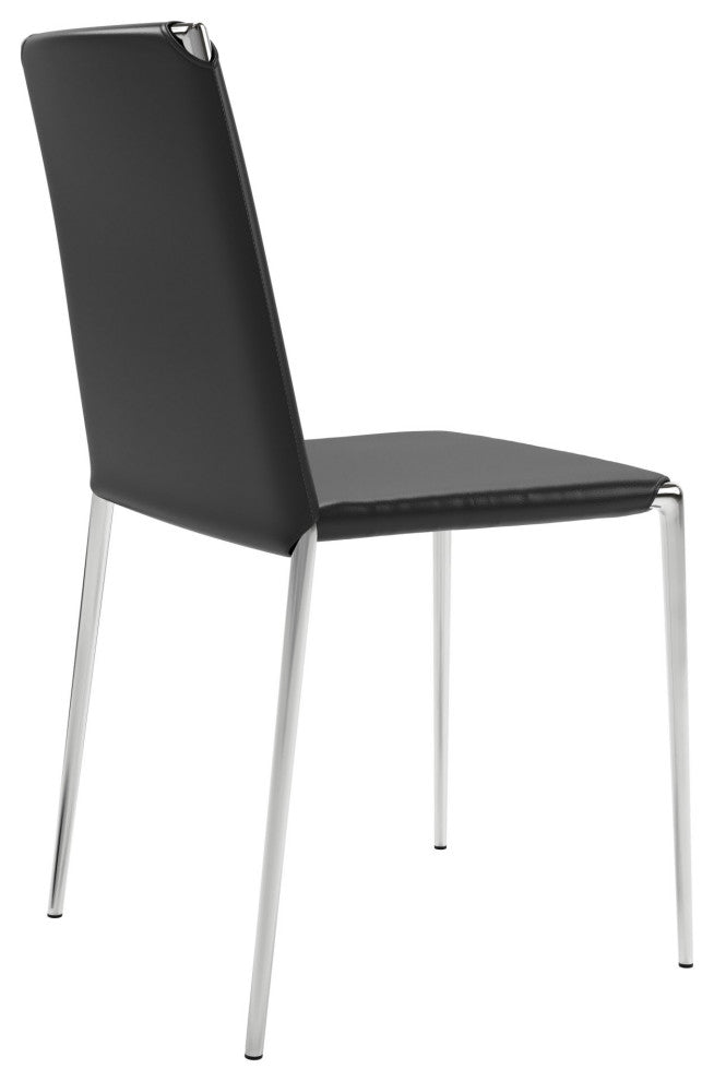 Dining Chair, Set of 4, Steel Metal, Fabric, Black, Chrome, Kitchen Cafe Bistro