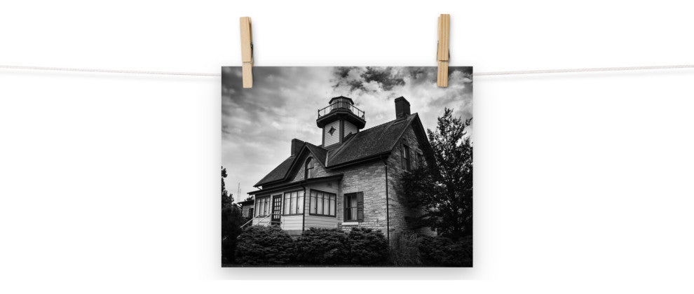 Cedar Point Lighthouse in Black and White Unframed Wall Art Prints, 8" X 10"