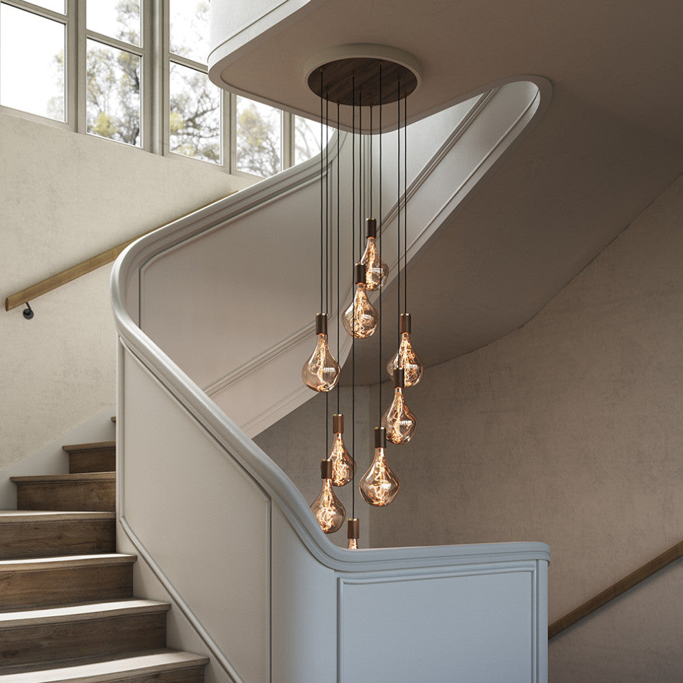 Large canopy white & walnut, brass grip with 9 walnut pendants & 9 Voronoi II US