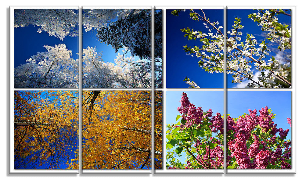 Four Seasons of Nature Collage, Landscape Canvas Art Print, 48"x28", 4 Panels