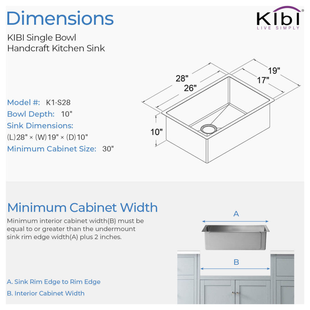 KIBI Handcrafted Undermount Single Bowl 16 gauge Stainless Steel Kitchen Sink, 2