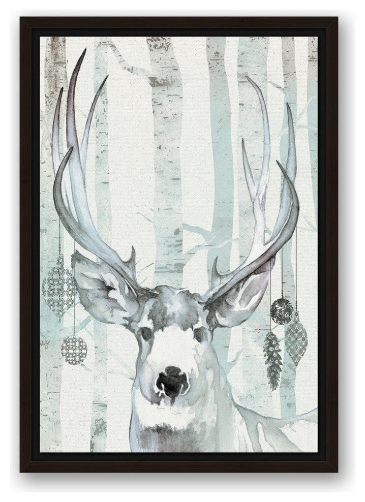 Whimsical Watercolor Reindeer Canvas Wall Art, Framed, 12"x18"