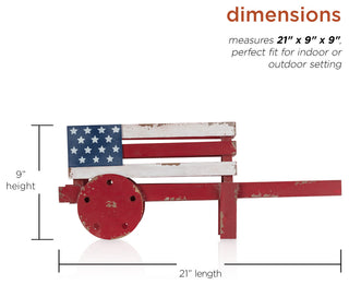 American Flag Wooden Wheel Barrel Planter
