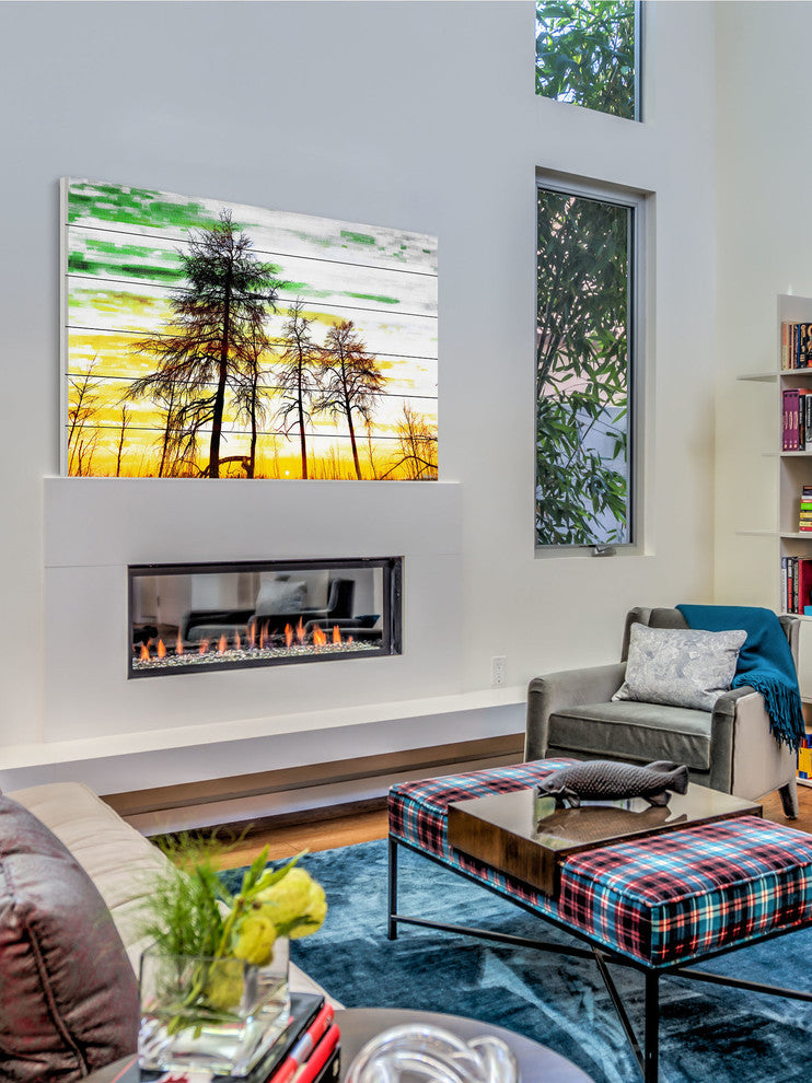 "Green and Gold Sky" Print on White Wood, 60"x40"