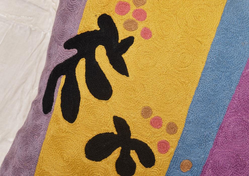 Matisse Yellow Pillow Cover Purple Gold Cut-Outs II Flower Wool Handmade 18x18