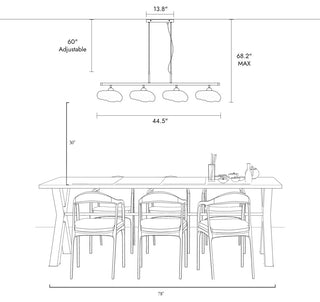 LNC Ranunculus 4-Light 44.5" Brass Modern Linear Glass Island Light